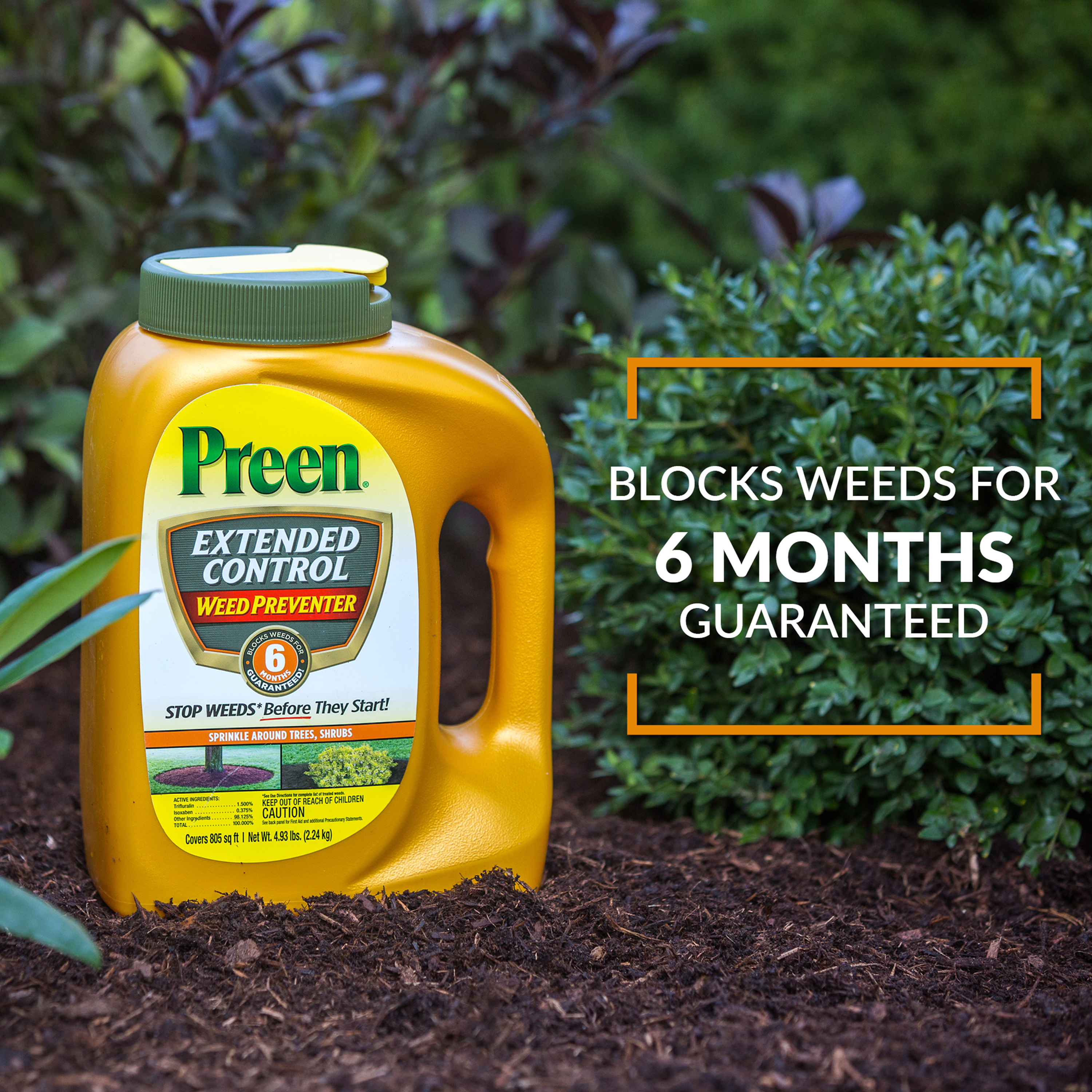 Preen Extended Control Weed Preventer blocks weeds for 6 months