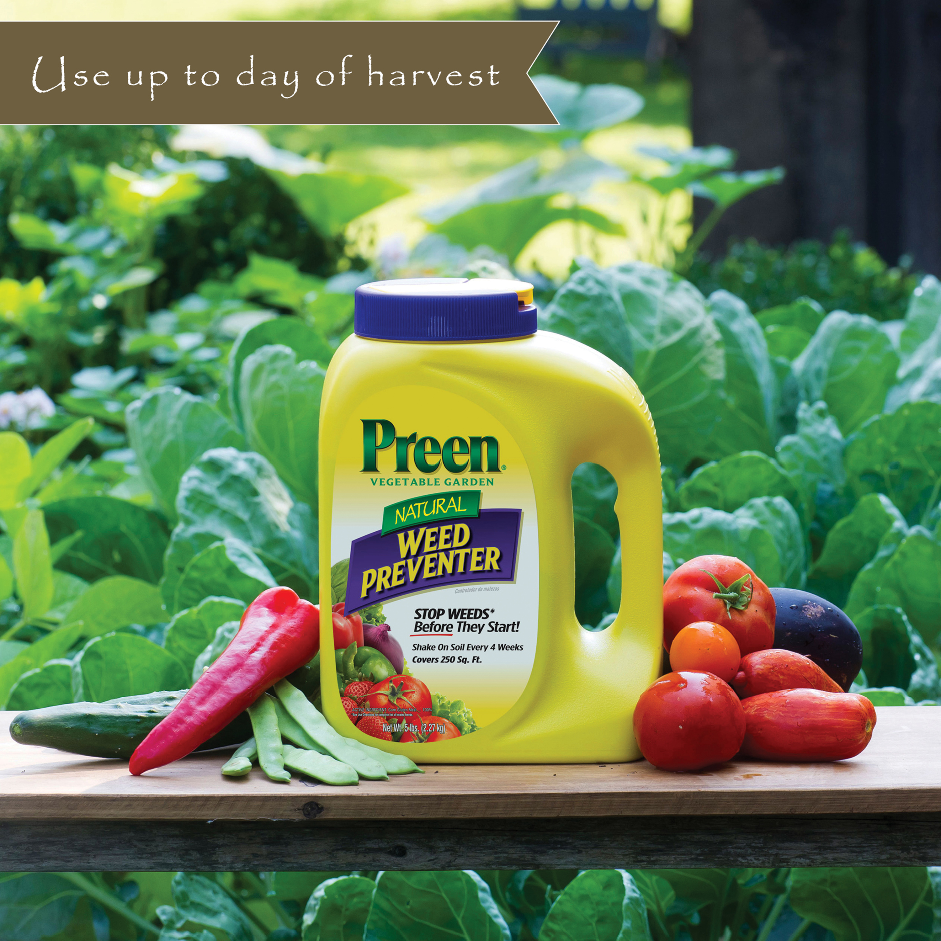 Preen Natural Vegetable Garden Weed Preventer safe to use up to harvest