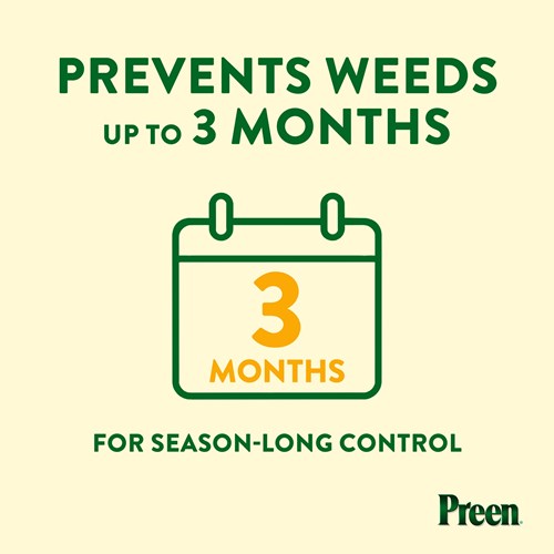 Preen Garden Weed Preventer prevents weeds up to 3 months per application