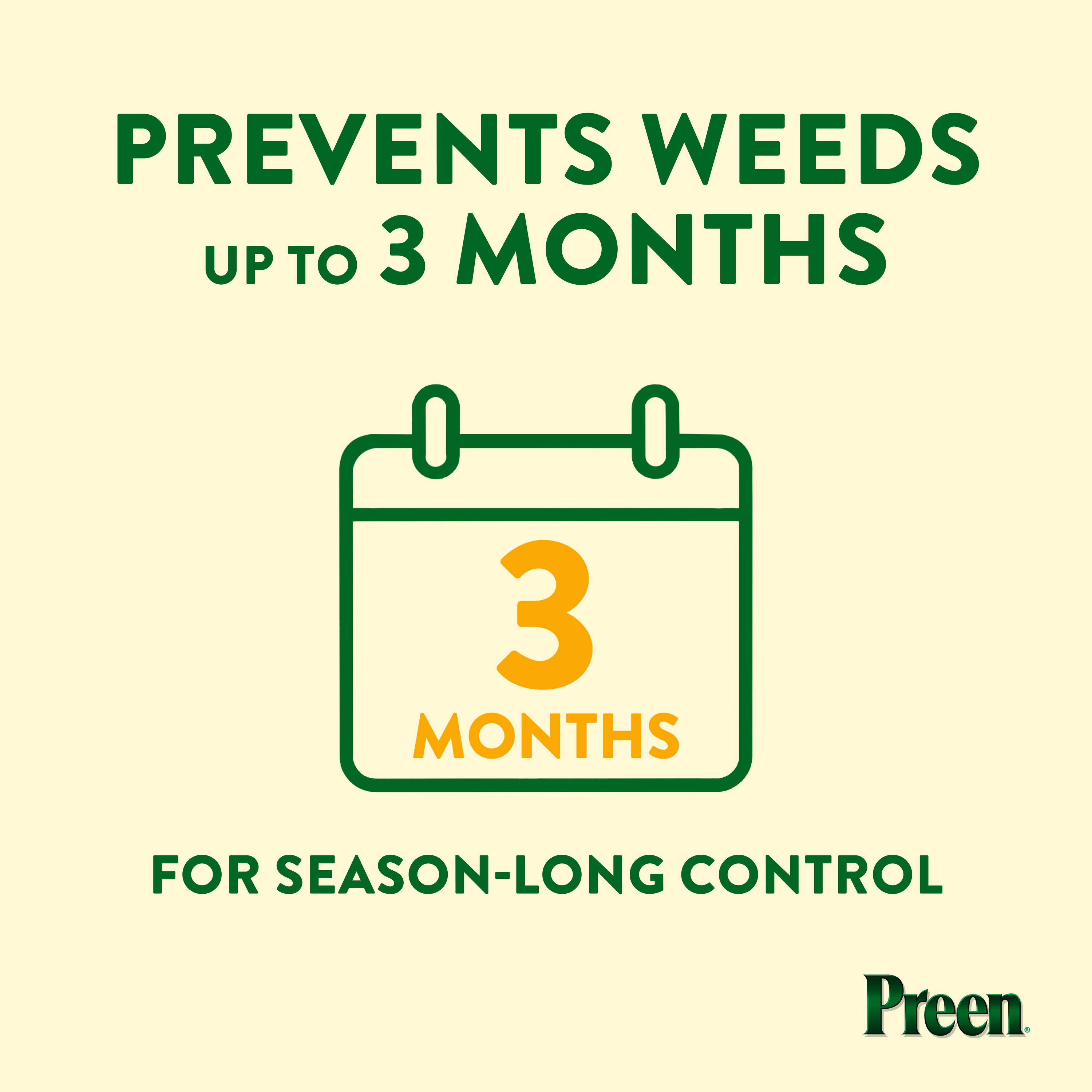 Preen Garden Weed Preventer Plus Plant Food prevents weeds for up to 3 months per application