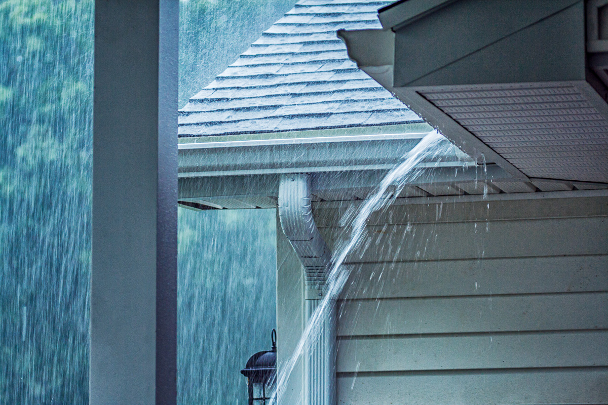 Rain running off the roof.